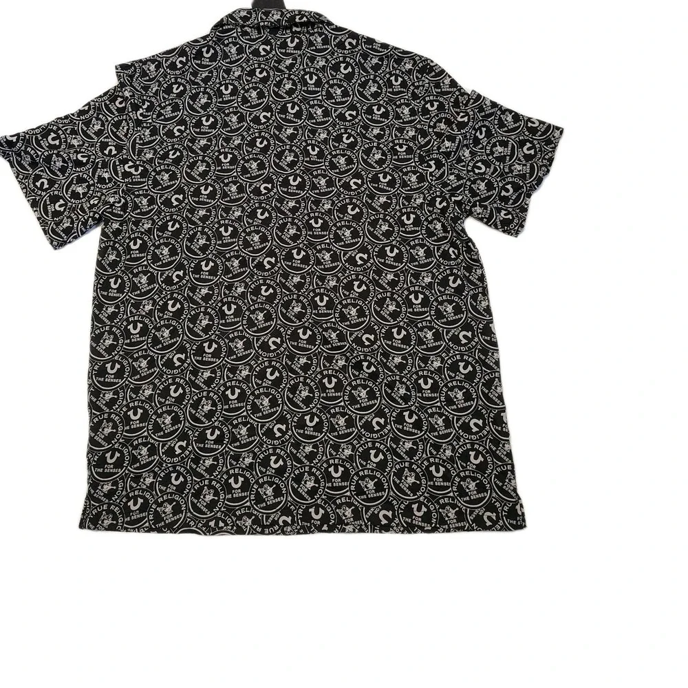 True Religion AOP Resort‎ Shirt Size M Jet Black All Over Logo NWT Mens A1